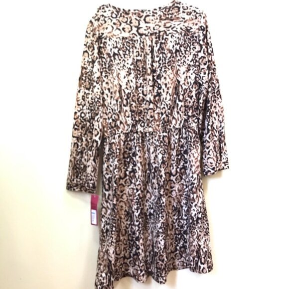 Merona NEW Leopard Animal Print Dress Pockets Tie Waist Shirt Tunic Preppy Tan L - Picture 6 of 9